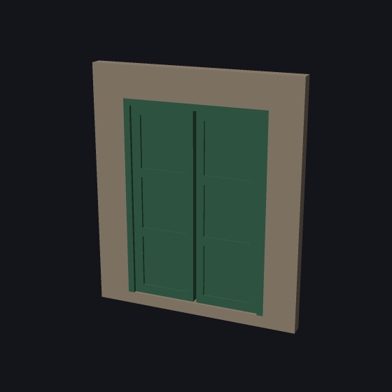 A model double door with two paneled leaves