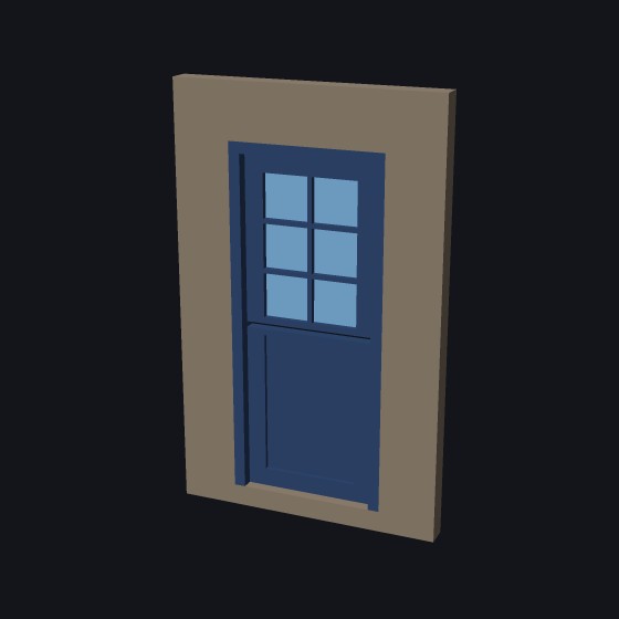 A model Dutch door split across the middle, with a glazed top half