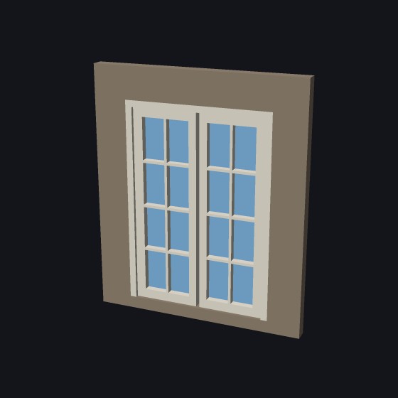 Model French doors with two glazed leaves and eight lights in each