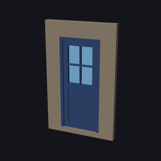 A model door with its top half glazed in four lights