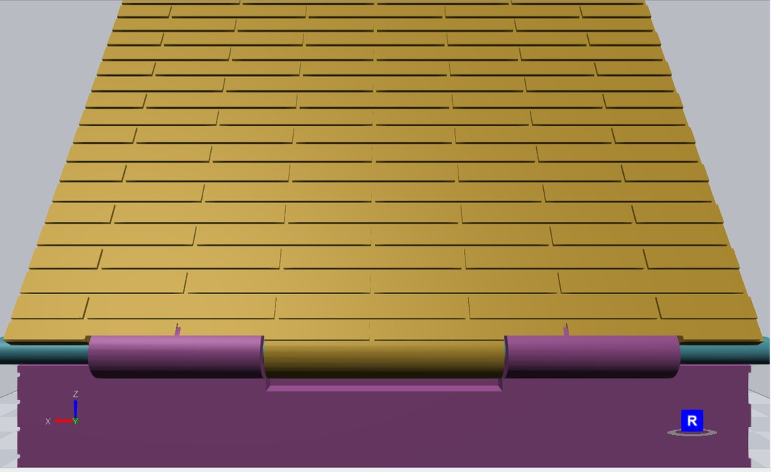 Close-up of the three-knuckle hinge with the pin through it