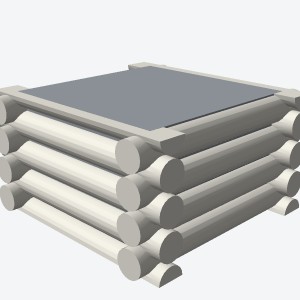 Log walls, 3D corner view, shaded