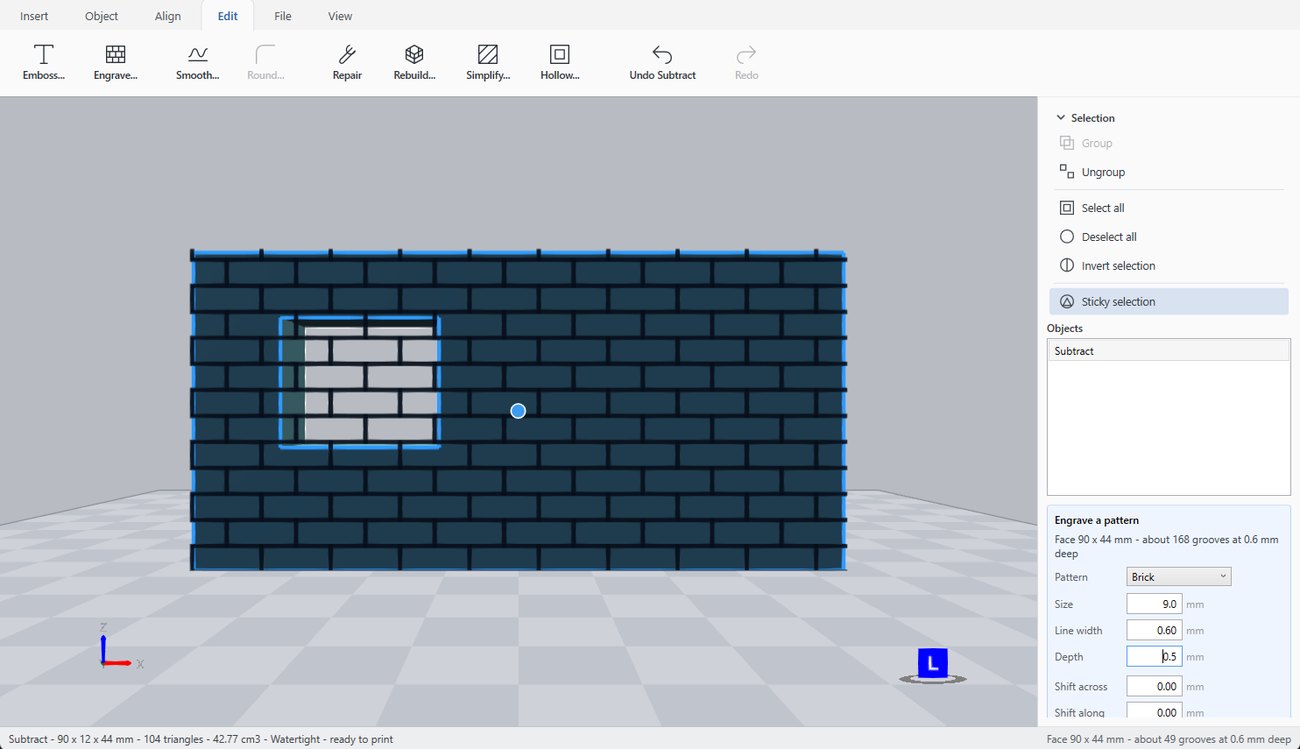 The Edit tab of 3DFastCraft, with an example on the build plate