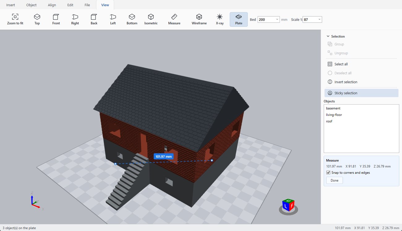 The View tab of 3DFastCraft, with an example on the build plate