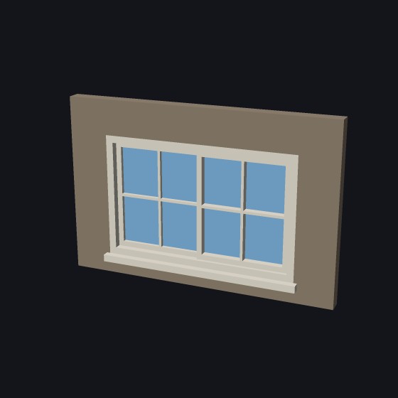 A sliding model window with two sashes side by side, each with four lights