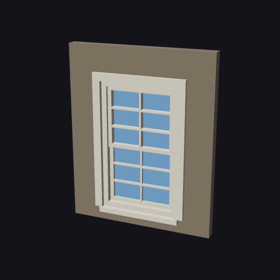 A model window with a plain architrave, a band of trim down each side and across the top